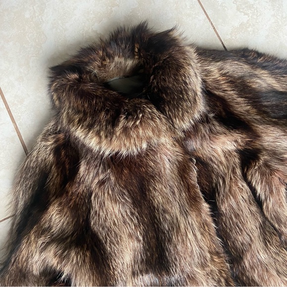 Vintage Real fur jacket coat brown & beige w/ liner petite medium large women’s - Picture 9 of 17